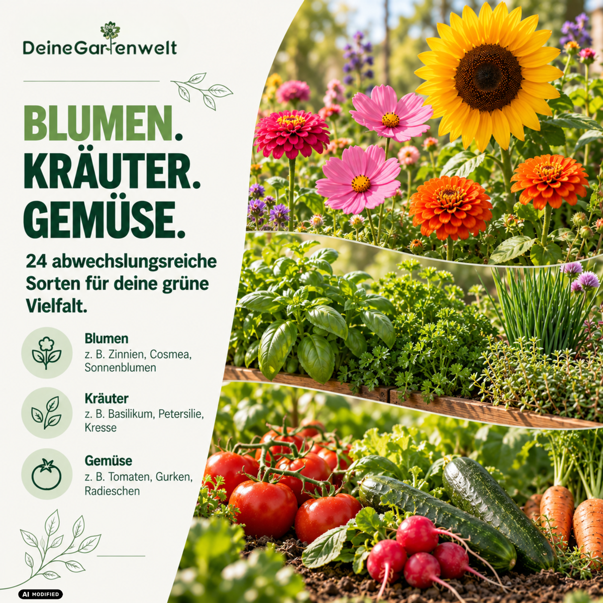 Saatgut Adventskalender mit Anzuchtset – 24 Sorten Blumen, Kräuter & Gemüse