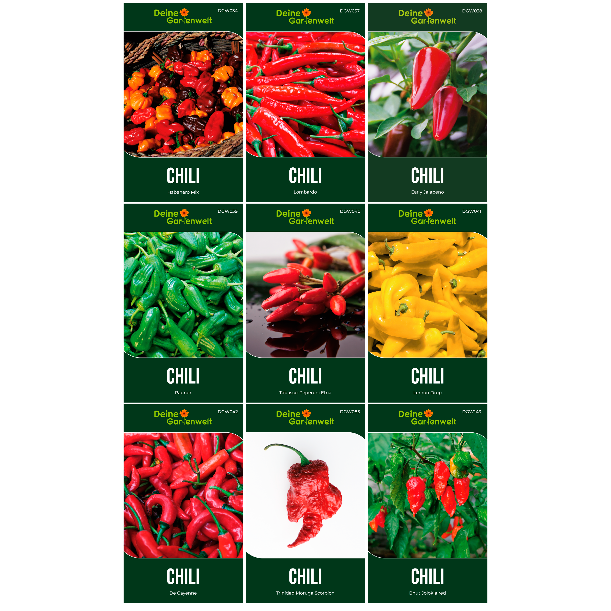 Chilisamen-Set mit 9 Sorten