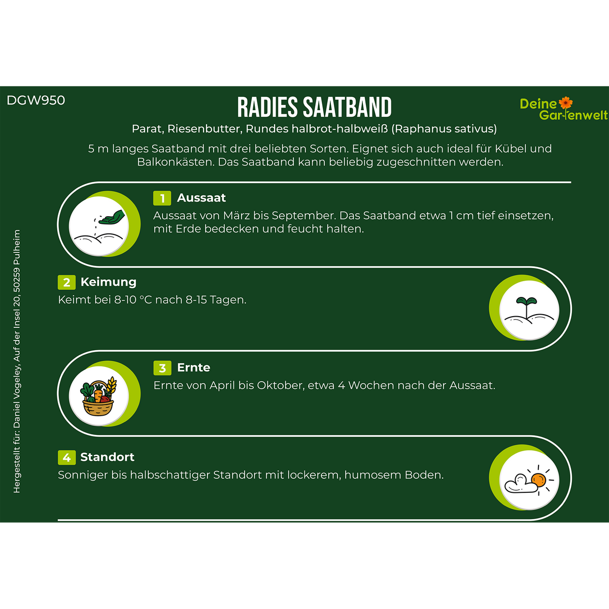Radieschen 3 Sorten Saatband 5 m
